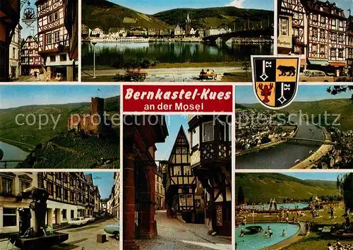 AK / Ansichtskarte Bernkastel Kues Panorama Burg Fachwerk Schwimmbad Kat. Bernkastel Kues