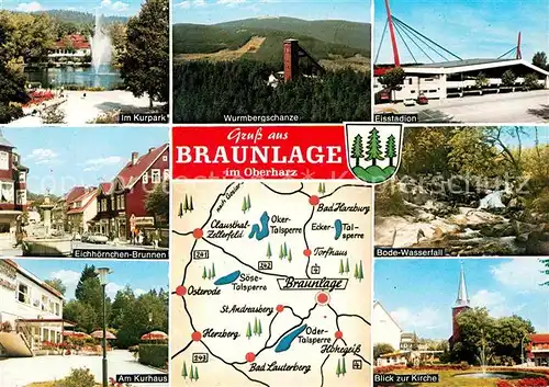 AK / Ansichtskarte Braunlage Wurmbergchanze Kurhaus Kirche Eisstadion  Kat. Braunlage Harz