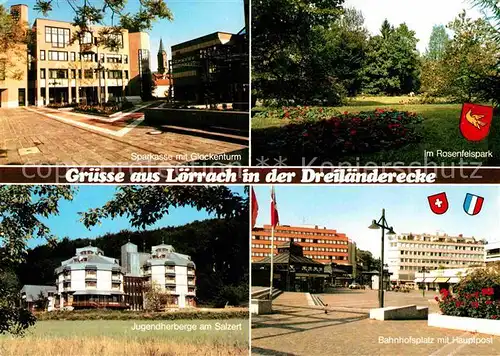 AK / Ansichtskarte Loerrach Bahnhofvorplatz Hauptpost Rosenfelspark Jugendherberge Kat. Loerrach