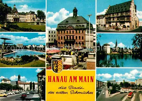 AK / Ansichtskarte Hanau Main Stadtansichten Rathaus Freibad Kat. Hanau