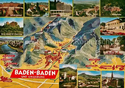 AK / Ansichtskarte Baden Baden Panoramakarte Schloss Rastatt  Kat. Baden Baden