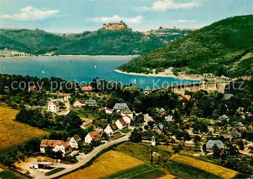 AK / Ansichtskarte Edersee Fliegeraufnahme Sperrmauer Schloss Waldeck Kat. Edertal