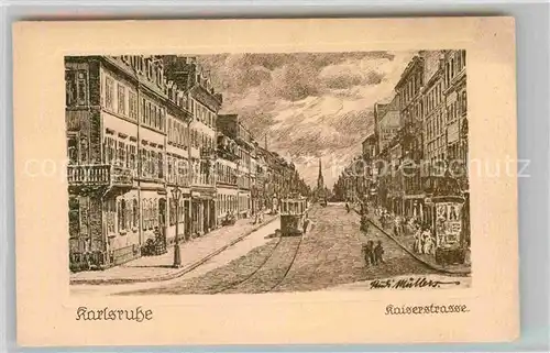 AK / Ansichtskarte Karlsruhe Baden Kaiserstrasse Federzeichnung