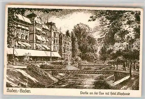 AK / Ansichtskarte Baden Baden Partie an der Oos mit Hotel Stephanie Kat. Baden Baden