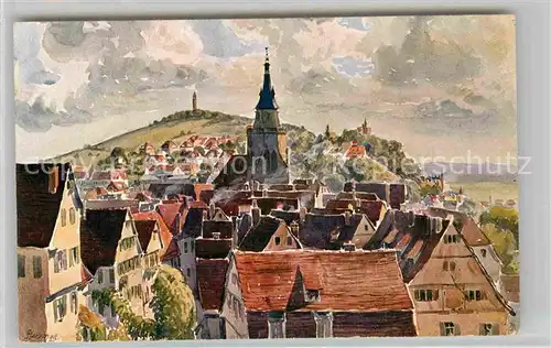 AK / Ansichtskarte Tuebingen Panorama vom Schloss Kuenstlerkarte Kat. Tuebingen