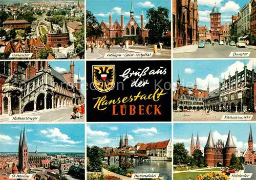 AK / Ansichtskarte Luebeck Fliegeraufnahme Holstentor Heilig Geist Hospital Burgtor Rathausmarkt  Kat. Luebeck