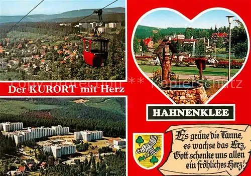 AK / Ansichtskarte Hahnenklee Bockswiese Harz Bergbahn Kurort Brunnen Kurpark Hochhaeuser Fliegeraufnahme Gedicht Kat. Goslar