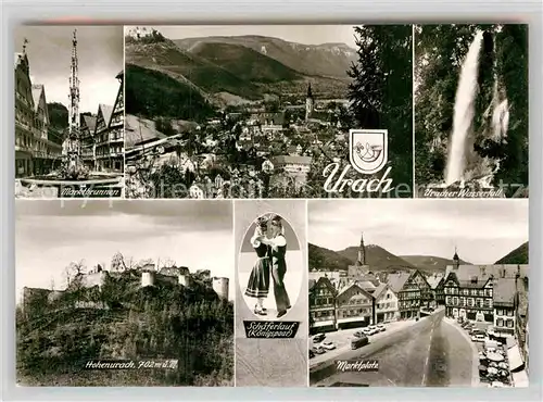 AK / Ansichtskarte Bad Urach Wasserfall Marktbrunnen Ruine Hohenurach Marktplatz Kat. Bad Urach