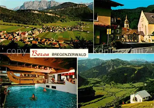 AK / Ansichtskarte Bezau Vorarlberg Kanisfluh Dorfstrasse Hallenschwimmbad Seilbahn Bergstation Baumgartenhoehe Kat. Bezau