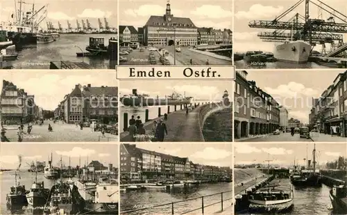 AK / Ansichtskarte Emden Ostfriesland Rathaus Binnenhafen Grosse Strasse Borkumanleger Binnenschleuse Kat. Emden