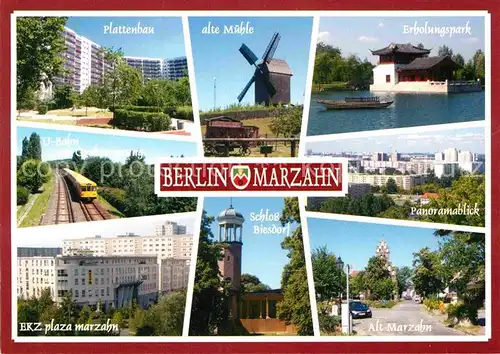 AK / Ansichtskarte Marzahn Berlin Plattenbau Alte Muehle EKZ Plaza Marzahn Alt Marzahn Schloss Biesdorf