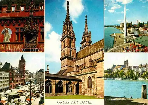 AK / Ansichtskarte Basel BS Marktplatz Rathaus Muenster Partie am Rhein Kat. Basel