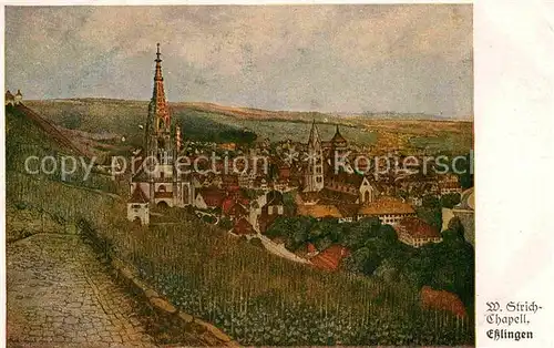 AK / Ansichtskarte Esslingen Neckar Panorama mit Stadt und Frauenkirche Kuenstlerkarte Kat. Esslingen am Neckar