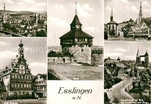 AK / Ansichtskarte Esslingen Neckar Teilansicht Burg Marktplatz Altes Rathaus Agnesbruecke Stadtkirche Kat. Esslingen am Neckar