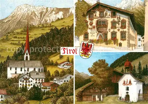 AK / Ansichtskarte Oetz mit Tschirgant Gasthaus Renaissancemalerei 16. Jhdt. Tiroler Kapelle Bauernhaus Kuenstlerkarte Kat. Oetz