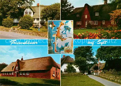 AK / Ansichtskarte Insel Sylt Friesenhaeuser Reetdachhaus Landkarte Kat. Westerland