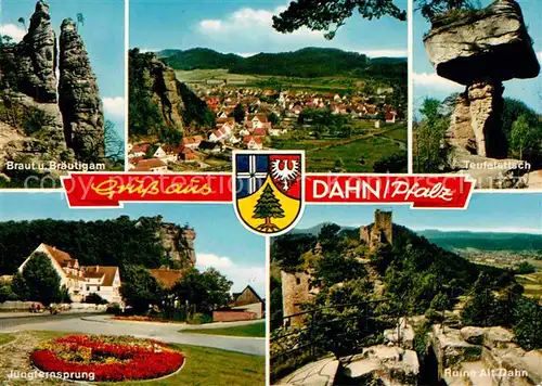 AK / Ansichtskarte Dahn Braut und Braeutigam Teufelstisch Jungfernsprung Felsformationen Landschaftspanorama Ruine Alt Dahn Kat. Dahn