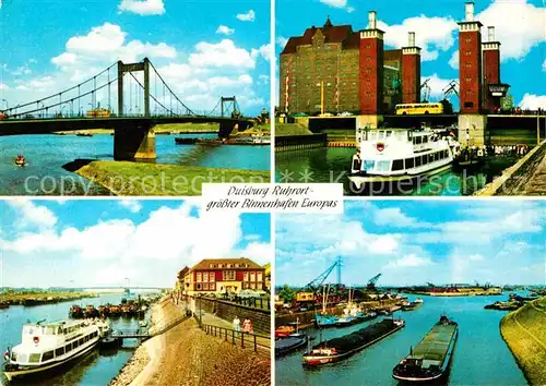 AK / Ansichtskarte Duisburg Ruhr Groesster Binnenhafen Europas Frachtkahn Faehre Bruecke Kat. Duisburg