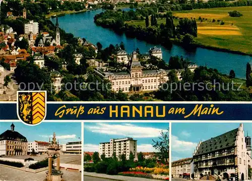 AK / Ansichtskarte Hanau Main Panorama Blick ueber den Main Schloss Platz Hochhaus Historisches Gebaeude Kat. Hanau