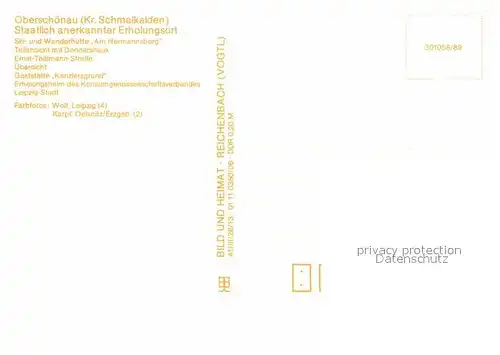 AK / Ansichtskarte Oberschoenau Thueringen Skihuette Wanderhuette Hermannsberg Donnershauk Ernst Thaelmann Strasse Gaststaette Kanzlersgrund Erholungsheim Kat. Oberschoenau Thueringen