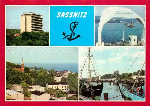 AK / Ansichtskarte Sassnitz Ostseebad Ruegen Ruegenhotel Seeblick zur Mole Ortsansicht Fischereihafen Kat. Sassnitz