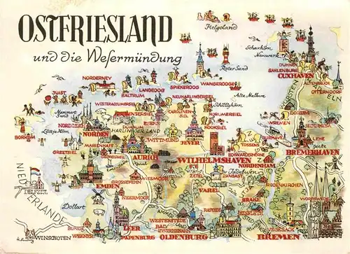 AK / Ansichtskarte Ostfriesland Panoramakarte Wesermuendung Kat. Regionales