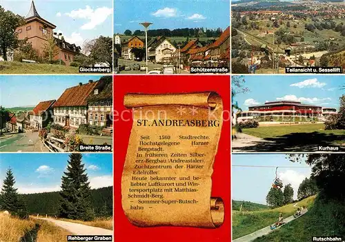 AK / Ansichtskarte Andreasberg Harz St Glockenberg Rutschbahn Rehberger Graben Panoramen Kat. Sankt Andreasberg