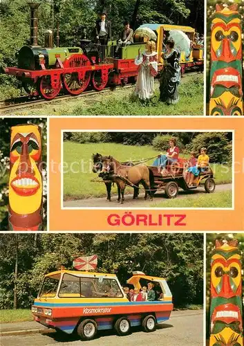 AK / Ansichtskarte Goerlitz Sachsen Park Thaelmann Pioniere Oldtimer Pioniereisenbahn Ponygespann Kat. Goerlitz