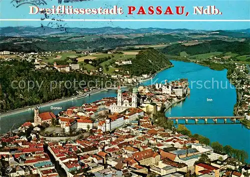 AK / Ansichtskarte Passau Fliegeraufnahme Muendung Inn Ilz Donau Kat. Passau