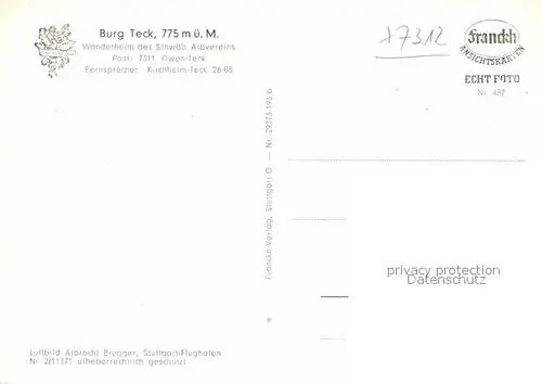 AK / Ansichtskarte Teck Burg Panorama Fliegeraufnahme Kat. Kirchheim unter Teck