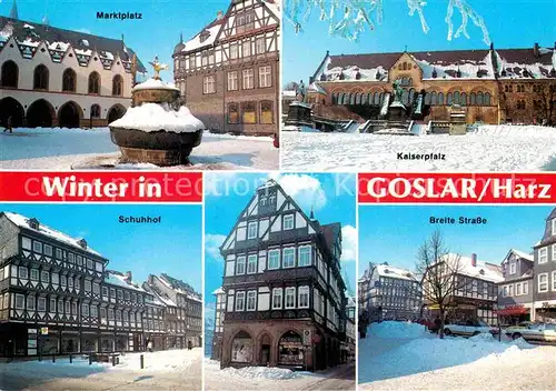 AK / Ansichtskarte Goslar Marktplatz Kaiserpfalz Schuhhof Breite Strasse im Winter Kat. Goslar