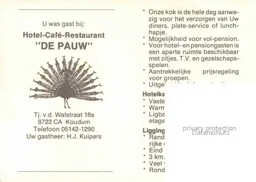 AK / Ansichtskarte Koudum Hotel Cafe Restaurant De Pauw Kat. Koudum