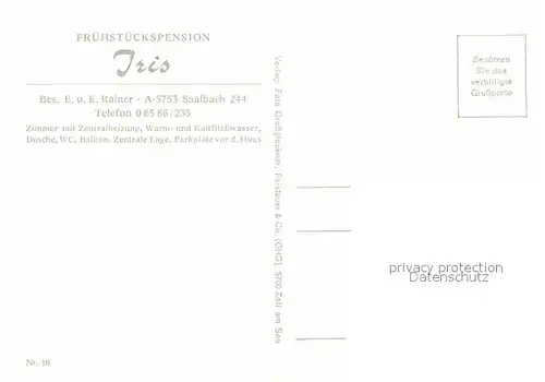 AK / Ansichtskarte Saalbach Hinterglemm Fruehstueckspension Iris Kat. Saalbach Hinterglemm