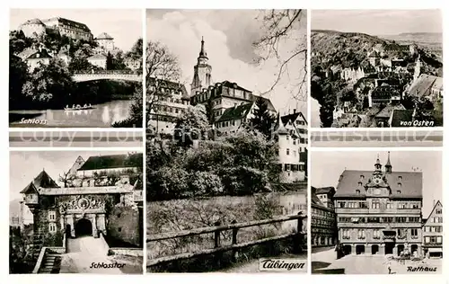 AK / Ansichtskarte Tuebingen Neckar Schloss Schlosstor Stiftskirche Panorama Rathaus