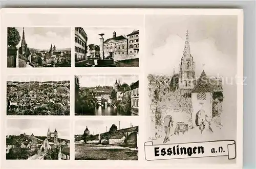 AK / Ansichtskarte Esslingen Neckar Stadtblick Brunnen Stadt und Frauenkirche Schloss  Kat. Esslingen am Neckar