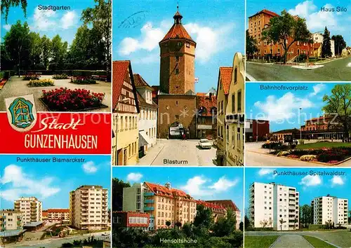 AK / Ansichtskarte Gunzenhausen Altmuehlsee Stadtgarten Blasturm Haus Silo Bahnhofsvorplatz Punkthaeuser Hochhaeuser Hensoltshoehe Kat. Gunzenhausen