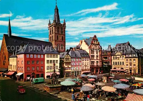 AK / Ansichtskarte Trier Mosel Hauptmarkt mit Petrusbrunnen und St Gangolph Kirche