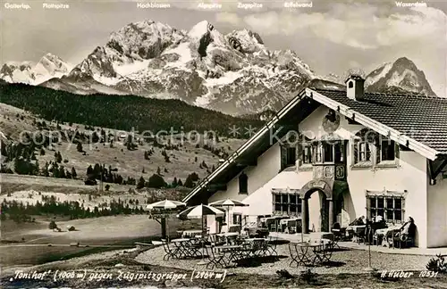 AK / Ansichtskarte Mittenwald Bayern Cafe Pension Tonihof Zugspitzgruppe Kat. Mittenwald