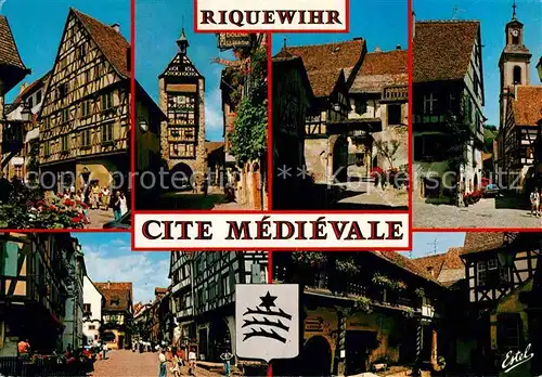 AK / Ansichtskarte Riquewihr Haut Rhin Cite Medievale Rue du General de Gaulle Le Dolder Cour de Strasbourg Eglise Cour des Cigognes Altstadt Fachwerkhaeuser Kat. Riquewihr