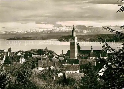 AK / Ansichtskarte ueberlingen Bodensee Panorama mit Kirche und Schweizer Alpen Kat. ueberlingen