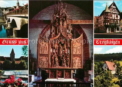 AK / Ansichtskarte Creglingen Bruecke Wehr Fachwerkhaus Altar Kat. Creglingen