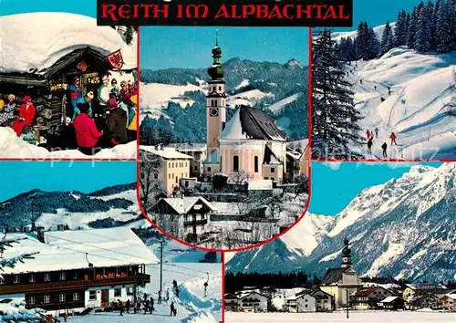 AK / Ansichtskarte Reith Alpbachtal Ortsmotive mit Kirche Wintersportplatz Alpen Skihuette Kat. Reith im Alpbachtal