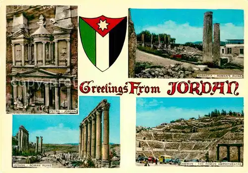 AK / Ansichtskarte Jordanien Petra Sabastia Romans Ruins Amman Roman Amphitheatre Jerash Roman Ruins Kat. Jordanien