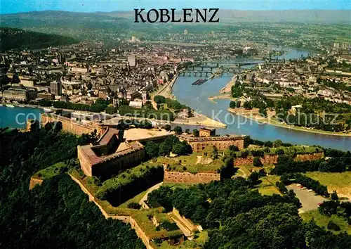 AK / Ansichtskarte Koblenz Rhein Festung Ehrenbreitstein Deutsches Eck Mainmuendung Fliegeraufnahme Kat. Koblenz