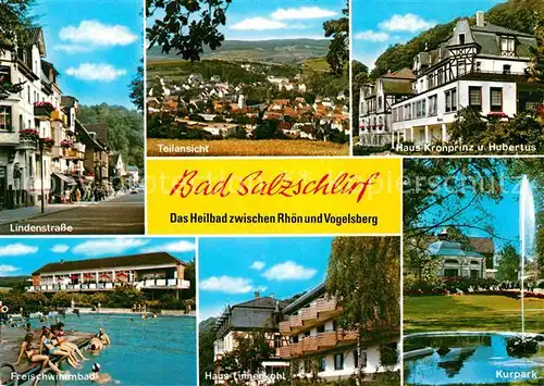 AK / Ansichtskarte Bad Salzschlirf Lindenstrasse Kurhaeuser Freischwimmbad Kurpark Fontaene Kat. Bad Salzschlirf