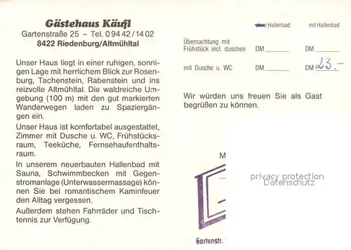 AK / Ansichtskarte Riedenburg Altmuehltal Gaestehaus Kaeufl Kat. Riedenburg