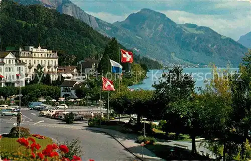 AK / Ansichtskarte Weggis Vierwaldstaettersee Uferstrasse Hotel Kurort mit Rigi