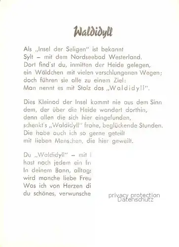 AK / Ansichtskarte Sylt Waldidyll Friedrichshain Gedicht  Kat. Sylt Ost