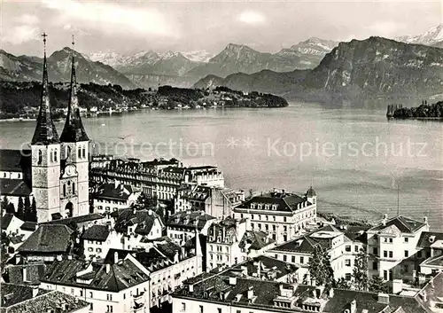 AK / Ansichtskarte Luzern LU Hofkirche mit Alpen und Vierwaldstaettersee Kat. Luzern