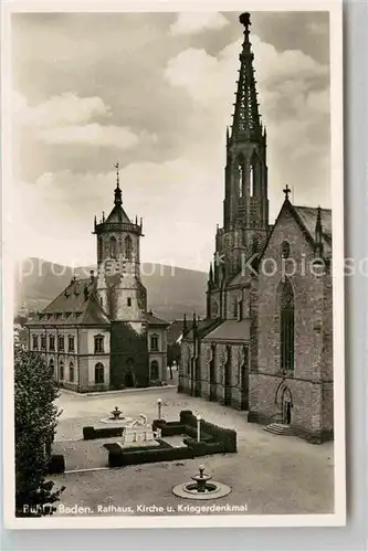 AK / Ansichtskarte Buehl Baden Rathaus Kirche und Kriegerdenkmal Kat. Buehl